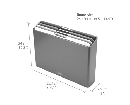 Joseph Joseph Folio Plastic Kitchen Cutting Board Set With Storage Case Color-Coded Easy-Access Design Dishwasher Safe Non-Slip, Large, Silver #TOP1