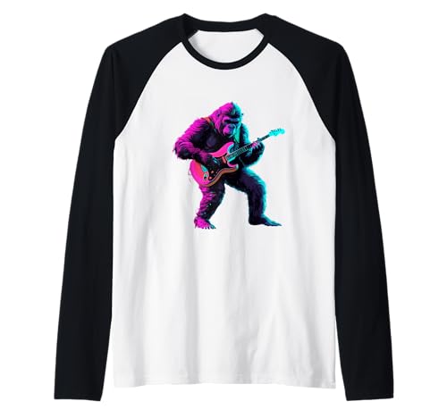 Gorilla Toca la guitarra | Rock Star | Gorilla Rock Music Camiseta Manga Raglan
