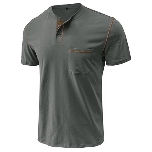 Pull d'été pour homme Henley à manches courtes et boutons
