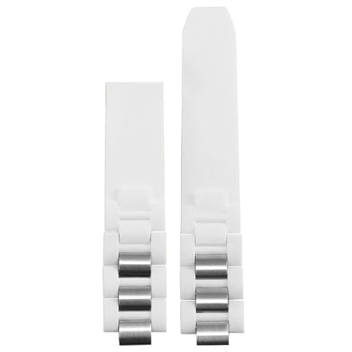 Yhmoo 20mm Rubber Silicone Watch Band Stainless Steel Link Strap Replacement Compatible With Cartier 21 Chronoscaph Watch Black White (WHITE)