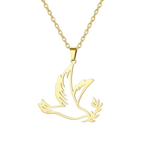 Amaxer Collier Oiseau Colombe pour Femme en Acier Inoxydable Branche d'Olivier Symbole de Paix Bijoux Collier, L50, Acier inoxydable, Pas de gemme
