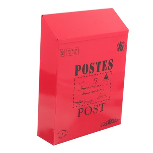 SEWACC Iron Wall-Mounted Mailbox with Lock, Retro Style Large Red Metal Letter Box for Outdoor Home Use, Secure Locking Post Box Suitable for Garden and Porch