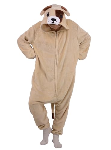 LorranTree Onesie Kostüm Jumpsuit Bulldogge Costume Damen Herren Erwachsene Relaxo Pyjama Tier Hund Dog Weihnachten Halloween Schlafanzug SY-DouNQ S