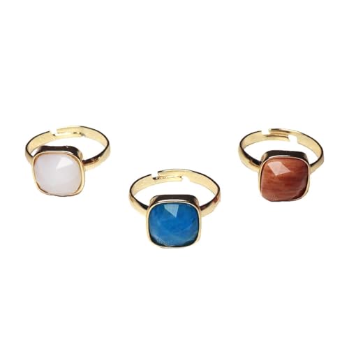 3pcs/set Mix Color Boho Natural Stone Adjustable Rings for Women Wedding Engagement Square Gem Gemstone Birthstone Crystal Ring Jewelry