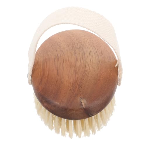 HEALLILY Brosse Corporelle à Poils Naturels pour Bain Forme Ovale en Bois D’acacia Exfoliante pour Peau Sensible Usage Humide et Sec Massage Corps