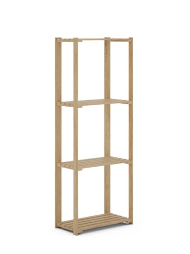 MOBLEPLUS SERVICES Estantería de Madera Maciza de Pino ECOKIT Natura, 4 Estantes, 160x60x30 cm, Baldas Alistonadas Reforzadas, Capacidad 250 kg, Estilo Natural para Hogar u Oficina