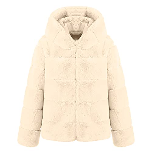 Lluo Women Trendy Coat Oversize Faux- Hooded Overcoat Long Sleeve Warmer Faux Furry-Faux Jacket Short Outerwear Brown Leather Jacket Women Womens Coats Made In Usa Green Sweatshirt Women #TOP4