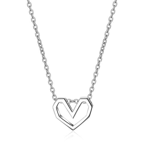Collier pendentif coeur creux en argent sterling 925 maille courte 40 cm pour femme