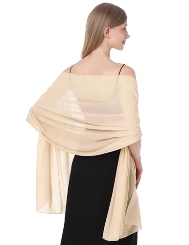 Baoqiya Women's Shawls and Wraps for Evening Dress Chiffon Shawl Soft Elegant Silky Pashmina Wedding Bridal Scarf(Champagne, 79
