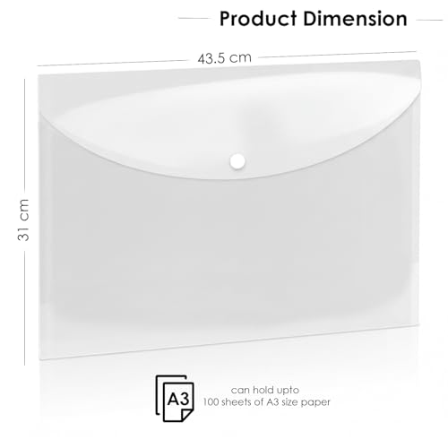 Image of Shuban Document File Folders with Snap Button Closure, Waterproof Plastic Envelope Pouches for Letter /A4 Size Paper, Assorted Transparent Colors (Style-6-A3 Clear Transparent Folder-6Pcs)