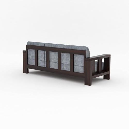 Image of NATRAJ ART & CRAFT Sheesham Wood 5 Seater Sofa Set for Living Room | 3+1+1 Seater Sofa Set | Wooden Sofa Set | (Walnut Finish)