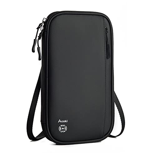 Acoki Carteira de viagem com bloqueio de RFID, porta-passaporte para homens à prova d'água carteira
