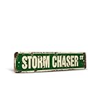 STORM CHASER Vintage Style Rustic Street Sign – Tornado Alley Tornadoes Hurricane Weather Retro Decorative Wall Sign for Home, Bar, Garage, or Outdoor Use | 4" X 18" Plastic Road Sign