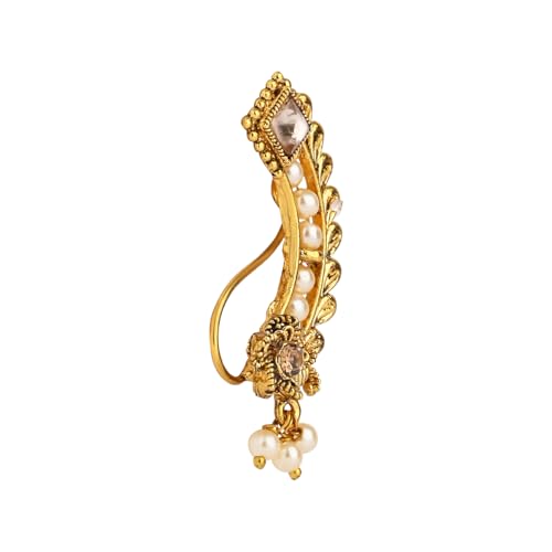 Image of I Jewels Gold Plated Traditional Non Piercing Maharashtrian Pearl Nath For Women