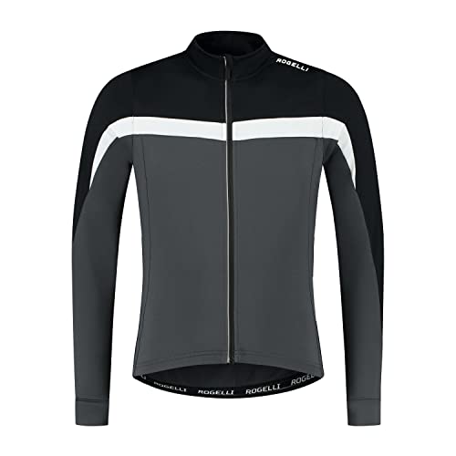 Rogelli Maglia da Ciclismo Uomo a Maniche Lunghe Invernale - Traspirante e Confortevole - Nero/Grigio/Bianco - Taglia L - Modello Course
