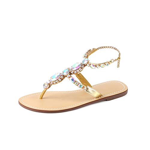 Image of ZhuLinFeng Women'S Rhinestone Gladiator Sandals Flat Wedding Sandals Gem Pearl Sparkling Bridal Bridesmaid Sandals Blue Bohemian Sandals