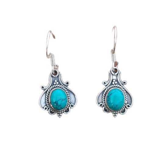 Blue Turquoise Earrings, 925 Sterling Silver, Gemstone Jewellery, Southwestern Jewelry, Fashion Jewelry, Dainty Dangle Earrings, Boho Statement Earrings, Promise Jewelry, Oval Stone Jewelry