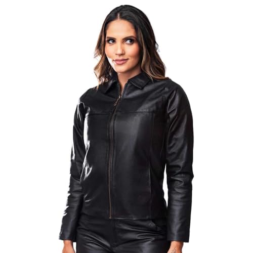 Jaqueta de Couro Feminina Casaco Blusa Atenas (G, Preta)