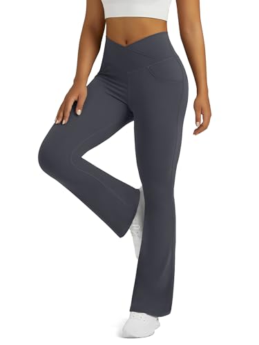Image of Flare Leggings for Women with Pockets Yoga Pants Crossover Flare Leggings Bootcut High Waisted Yoga Pants