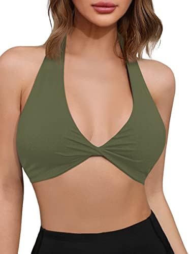 Missufe Sports Workout Halter Backless Bras Women's Padded Yoga Bra with Removable Pads (Army Green, Small)