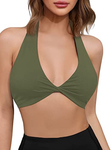 Missufe Sports Workout Halter Backless Bras Women's Padded Yoga Bra With Removable Pads (Army Green, Small) #TOP8