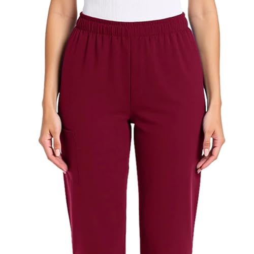 Image of Scrub Pants for Women Drawstring Waist with Straight Leg High Waisted Solid Color Soft Breathable Pants with Pockets