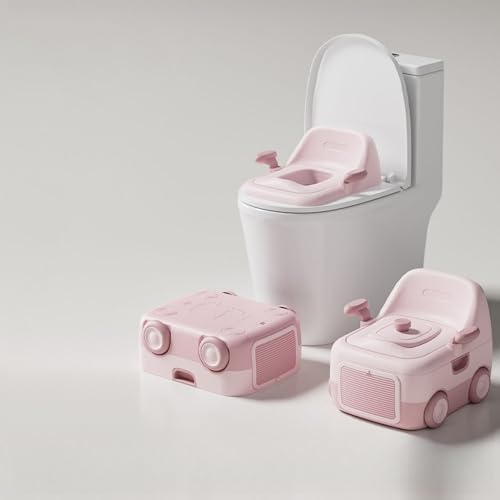 Warayumi 3WAYおまる 子ども用トイレ子供用補助便座 車モチーフ 補助便座 踏み台付き 耐荷重50kg 飛び散り防止設計 肘掛け付き 取り外し可能 清潔簡単 成長対応型 GB-03 (ピンク)