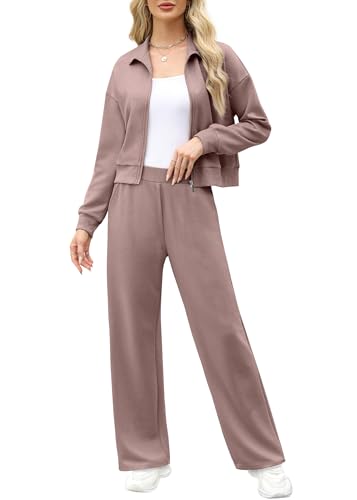 Image of XIEERDUO Lounge Sets for Women 2025 Sweatsuit 2 Piece Outfits Sweatshirt Wide Leg Sweatpant Tracksuit Matching Set