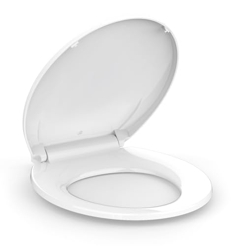 Round Toilet Seat, Soft-Slow Close, 17 Inch Round Toilet Seat For Round Toilets, Quiet-Close Lid And Seat, Easy To Install And Clean, Never Loosen, White (White)-Standard Round (17″)
