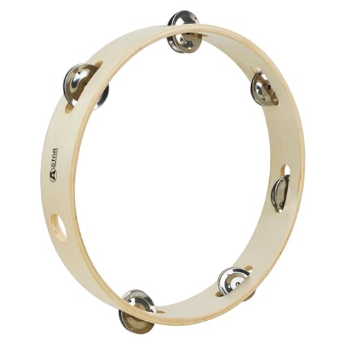 A-Star 10 inch/25cm Handheld Wooden Headless Tambourine, Traditional Single Jingle Bell Row