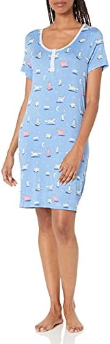 Nite Nite Munki Munki Women's Soft Jersey Knit Short Sleeve Nightshirt, Run Wild, M