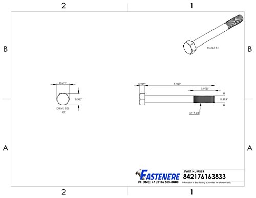 Image of 5 /16-24 x 3 inch Hex Head Cap Screw Bolts, External Hex Drive, Stainless Steel 304, Partially Threaded, Stainless Steel, Quantity 10