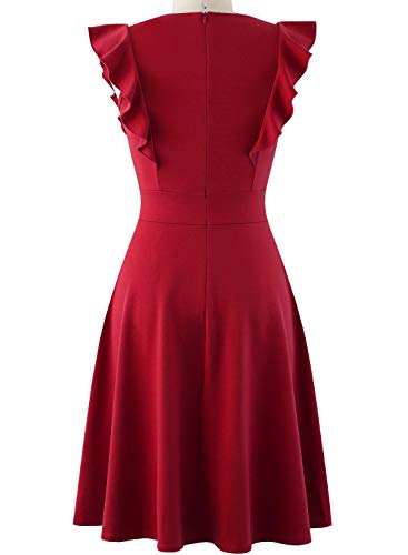 Image of YATHON Women's Vintage Ruffle Sleeve Floral A Line Cocktail Party Dresses