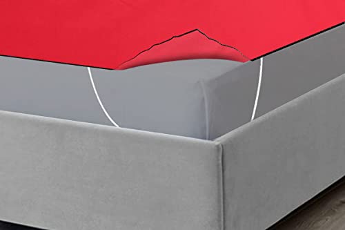 Image of The Furnishing Tree Mattress Protector /Waterproof Bedsheet Size WxL 72x75 Inches Double Bed /King Size Polyester Red