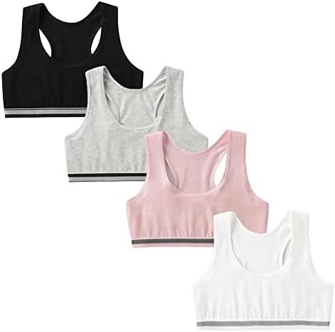 FedMois Girls Sports Bra Unpadded Crop Top Cotton Pack of 4