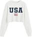 NEWKA Womens USA Long Sleeve Crop Top American Flag Pullover Shirt 4th of July