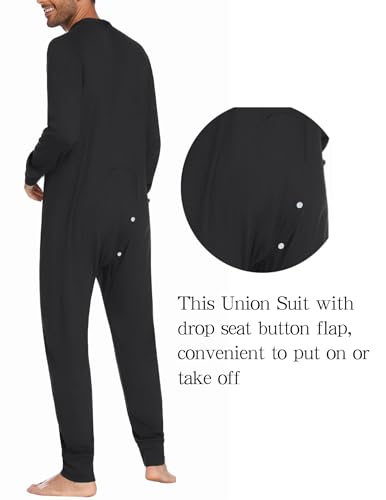 Ekouaer Men's One Piece Pajama Thermal Full Button Union Suit Long Sleeve Onesie with Button Flap S-XXL4