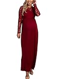 Saeevima Damen Umstandskleid Einfarbiges Maxikleid Tütükleid Langarm Spitzenkleid Casual Abendkleid Partykleid Hoch Taille A-Linie Abendkleid (Burgundisch, M)