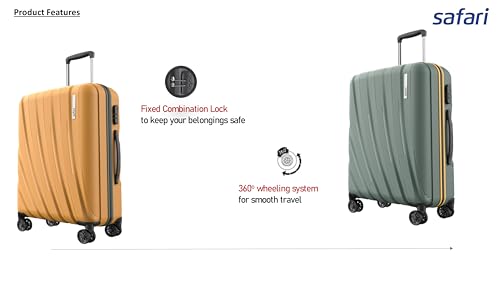 Image of Safari 55 cm Polypropylene Hard-Sided Cabin Luggage | Dual Wheels | Fixed Combination Lock | 5 Years Warranty | 360 Mobility | Lightweight Carry-On (Cairo 55CM Green)