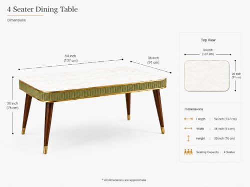 Image of WOODEN SPACE Majestic 4 Seater Wooden Dining Table Set | Urban Marble Top Dining Table with Chairs for Dining Room & Kitchen (Majestic Classic Backline Light Green) (54 x 36 x 30 inch)