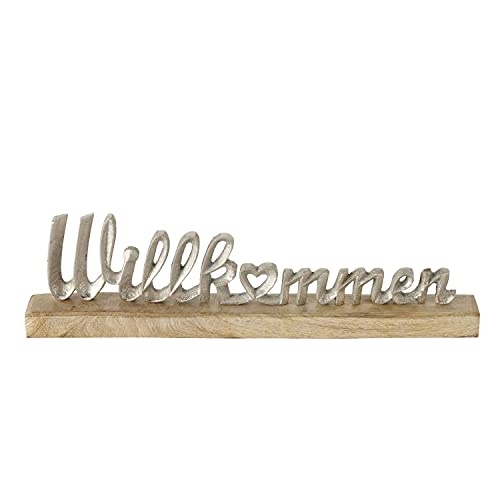 Schriftzug Willkommen Holz Aluminium Breite 45 cm