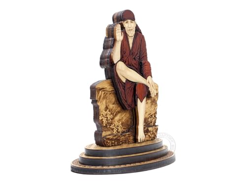 Estatua de madera tallada de Sai Baba 4 pulgadas miniatura 3