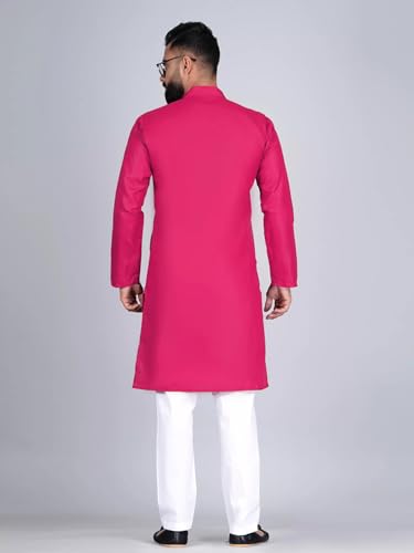 Image of Pinkmint Kurta for Men Cotton Mandarin Collar Long Sleeve Soild Traditional Kurta Festival Kurta