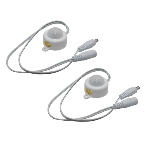 2Pcs Mini PIR Motion Sensor Switch, DC 5-24V 2A Infrared Activated LED Switch Controller for LED Strips Wall Lights, White
