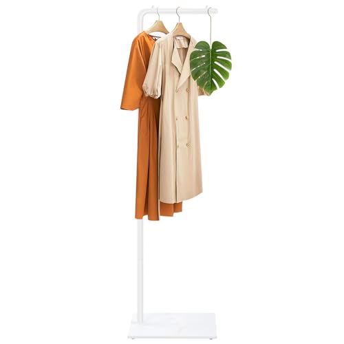 OUTBORS Metálica Percha de Pie, Perchero de Estructura en Forma de L, Organizadora Entrada Recibidor, Pasillos, Dormitorios, Ropa, 39x26x180cm, Blanco