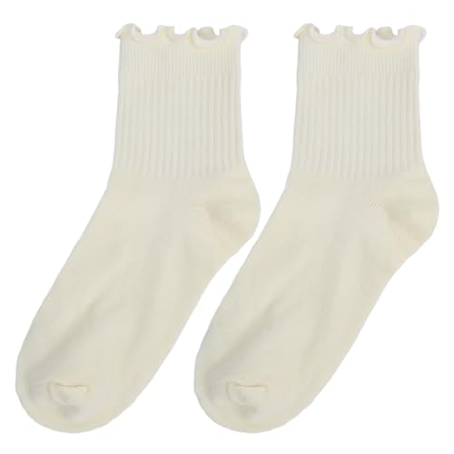 1pair Ruffles Ankle Socks Women Lolita Cute Kawaii Korean Stocking Spring Black White Middle Tube Japanese Sox2