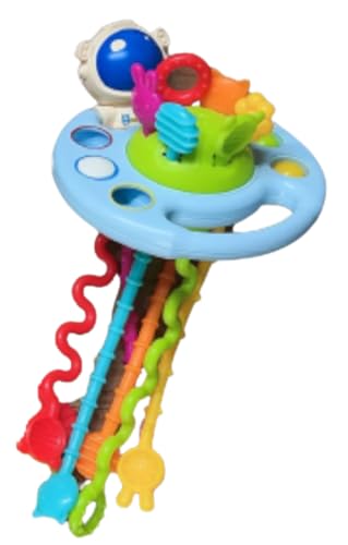 Image of Yummy Baby Montessori Sensory Toy for Babies, Silicone Pull String Teething Toy, Perfect for Entertaining Baby While Developing Motor and Sensory Skills (Astronaut Blue)