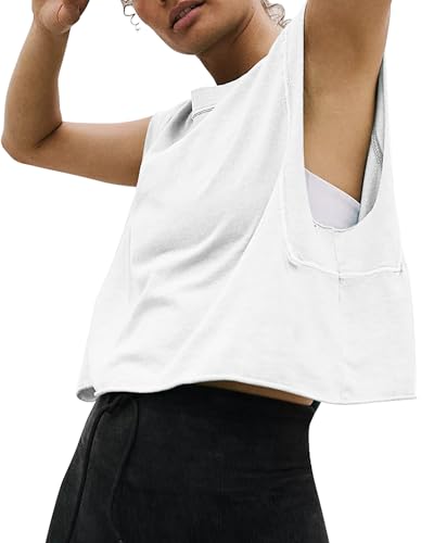 Image of HUGOOME Women Workout Tank Tops Oversized Crop Sleeveless Tee Loose Fit Boxy Basic Yoga Active Summer T Shirts Gym 2026