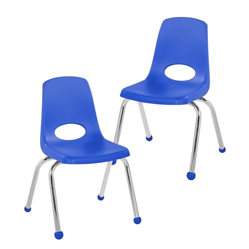 Image of FDP 14 inch School Stack Chair,Stacking Student Seat with Chromed Steel Legs and Ball Glides for Classroom, Homeschool or Learning Space - Blue (2-Pack), 15412-BL