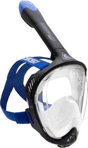 CRESSI Java Full Face Mask Black/Blue L/XL - Máscara Integral para Snorkeling, Lente Ultra Clara Antivaho, 100% Silicona, Tubo Seco con Válvulas de Seguridad, Negro/Azul, L/XL